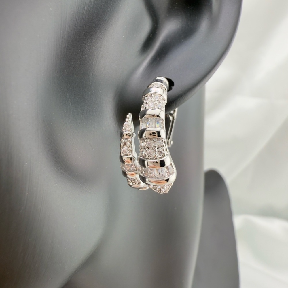 Classic Serpent Serpentine Elegant Silver Hoop Earrings